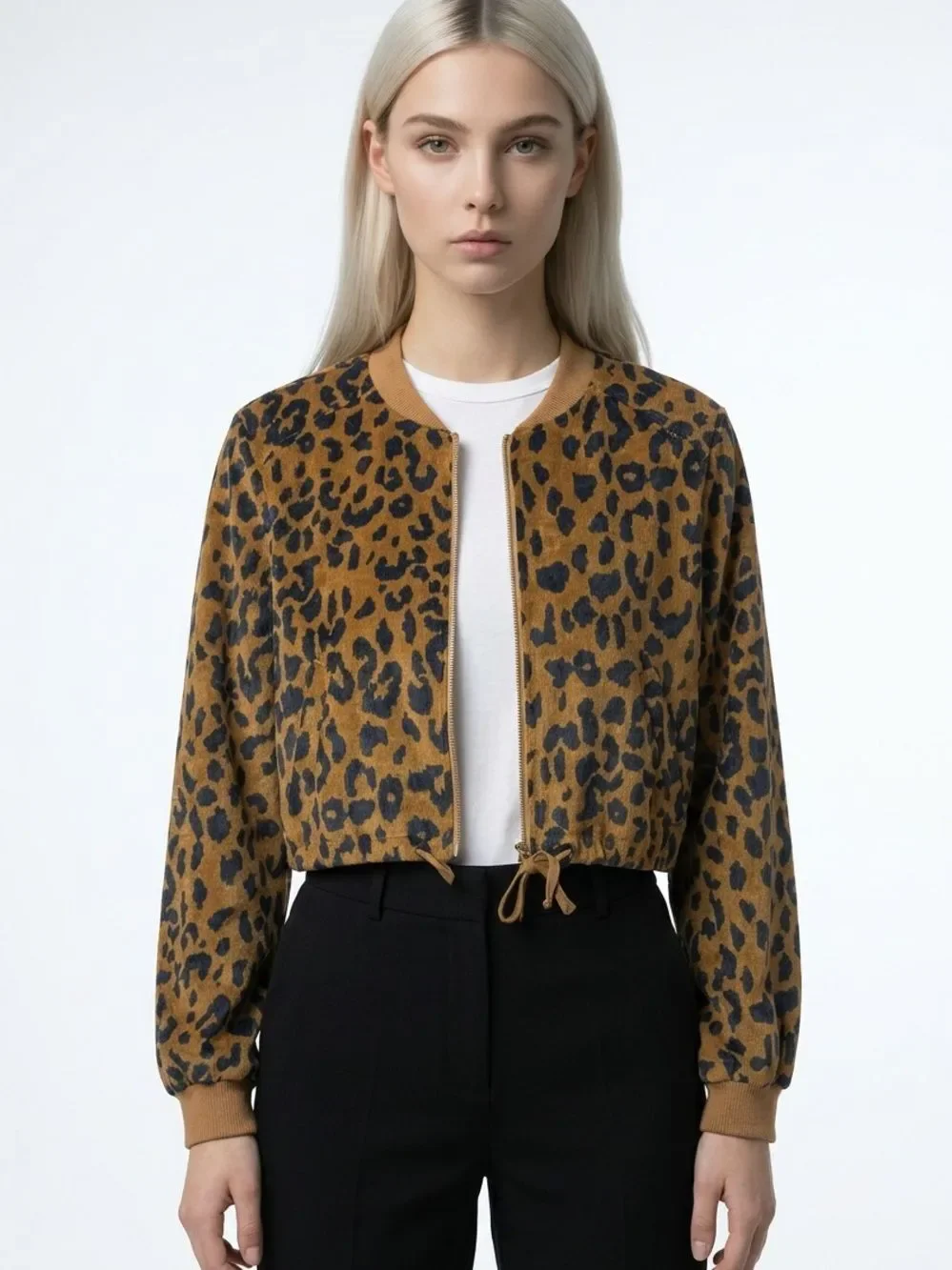 Essue | Animal Print Textured Semi Crop Zip Front Jacket Women’s Size Medium
